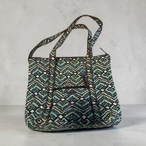 Vera Bradley Retired Rain Forest Tote Quilted Green Blue